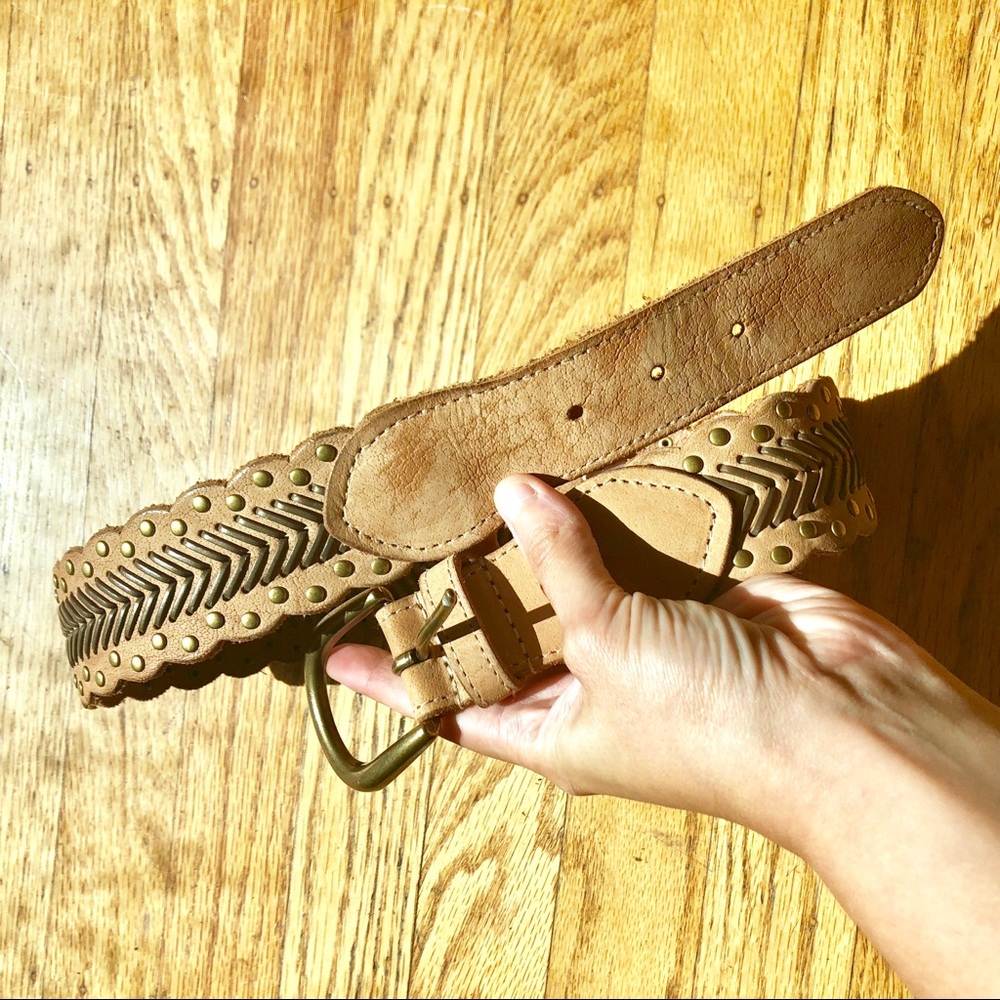 Anthropologie leather woven studded belt